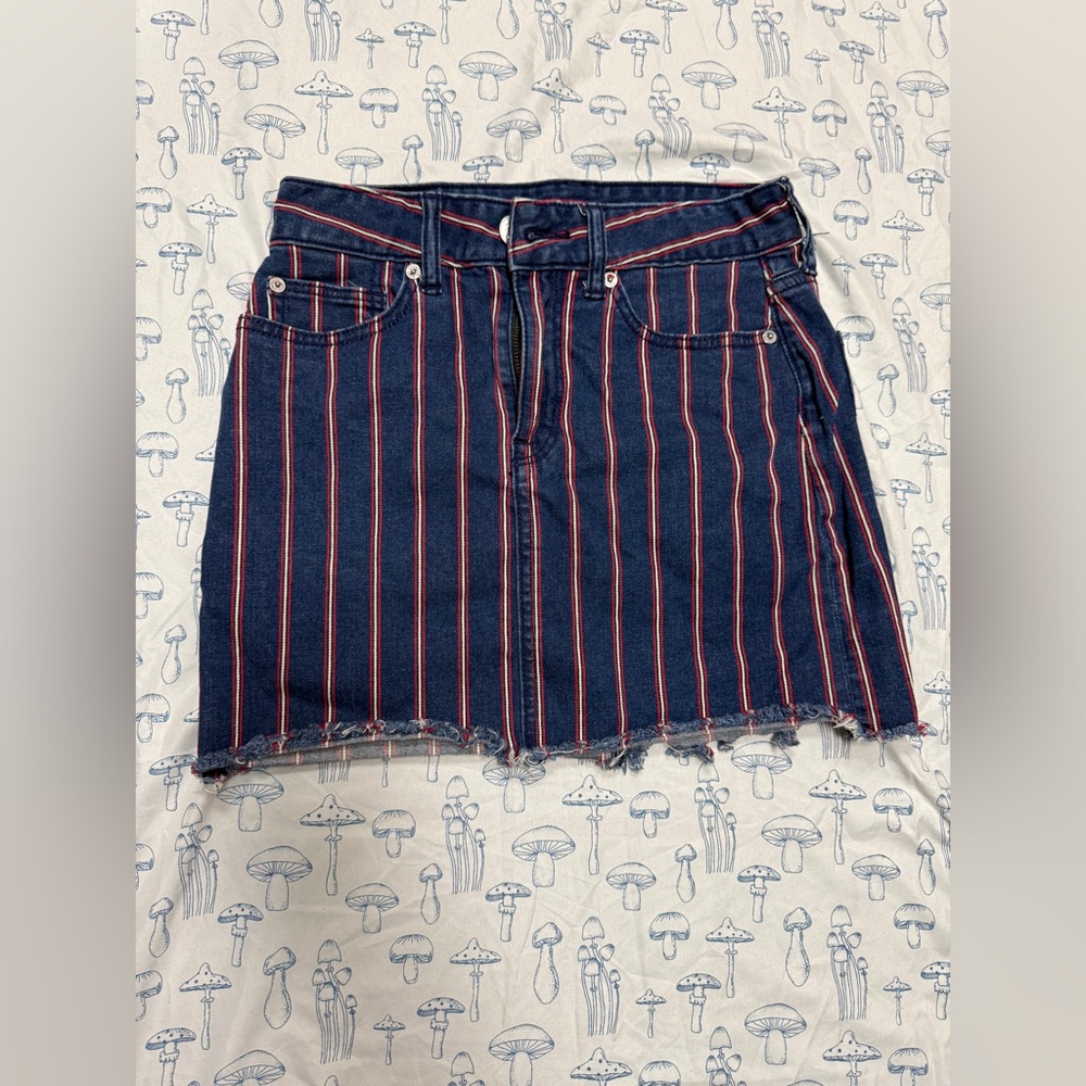 American Eagle Outfitters Navy and Red Striped Jean Skirt